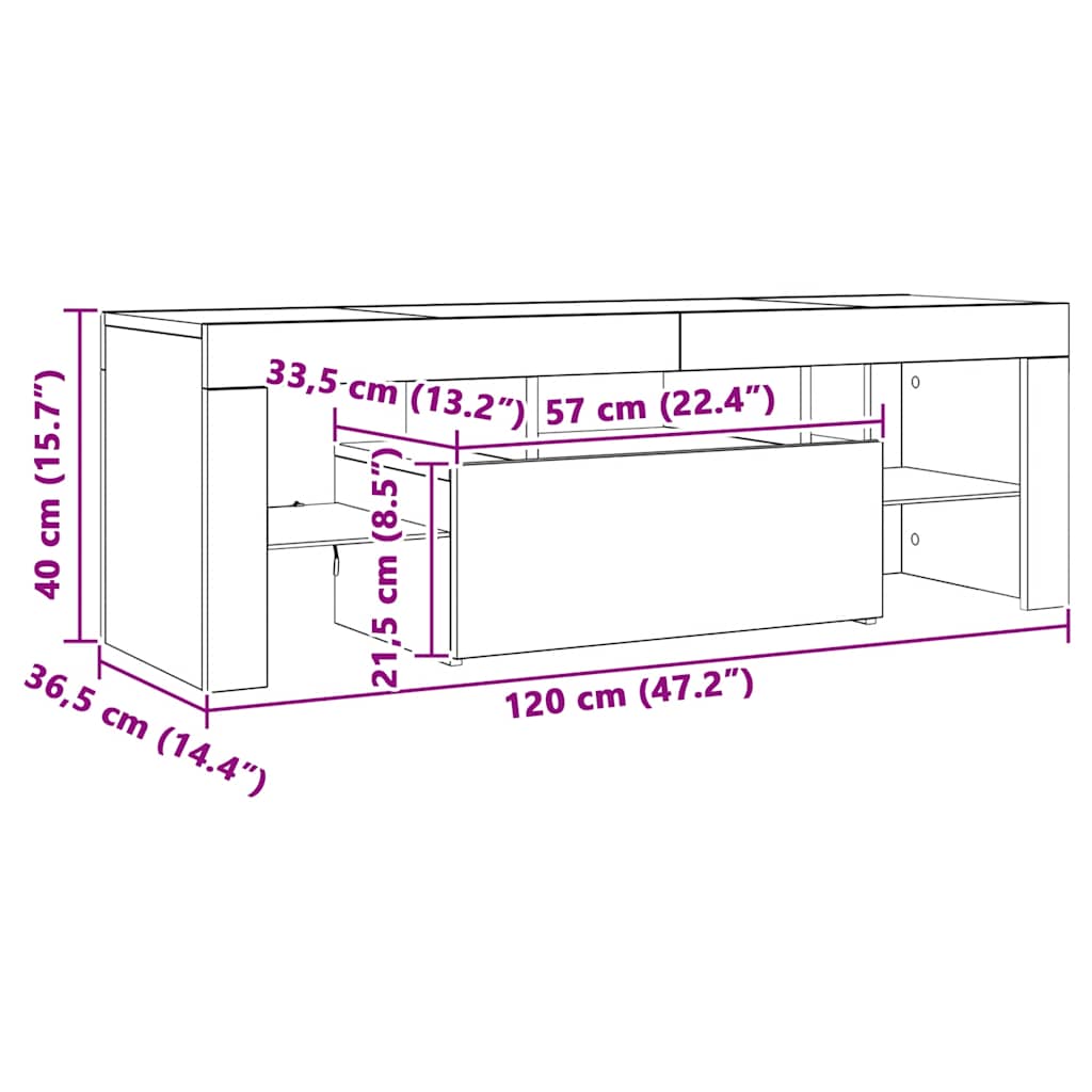 TV omarica z LED lučkami 120x35x40 cm