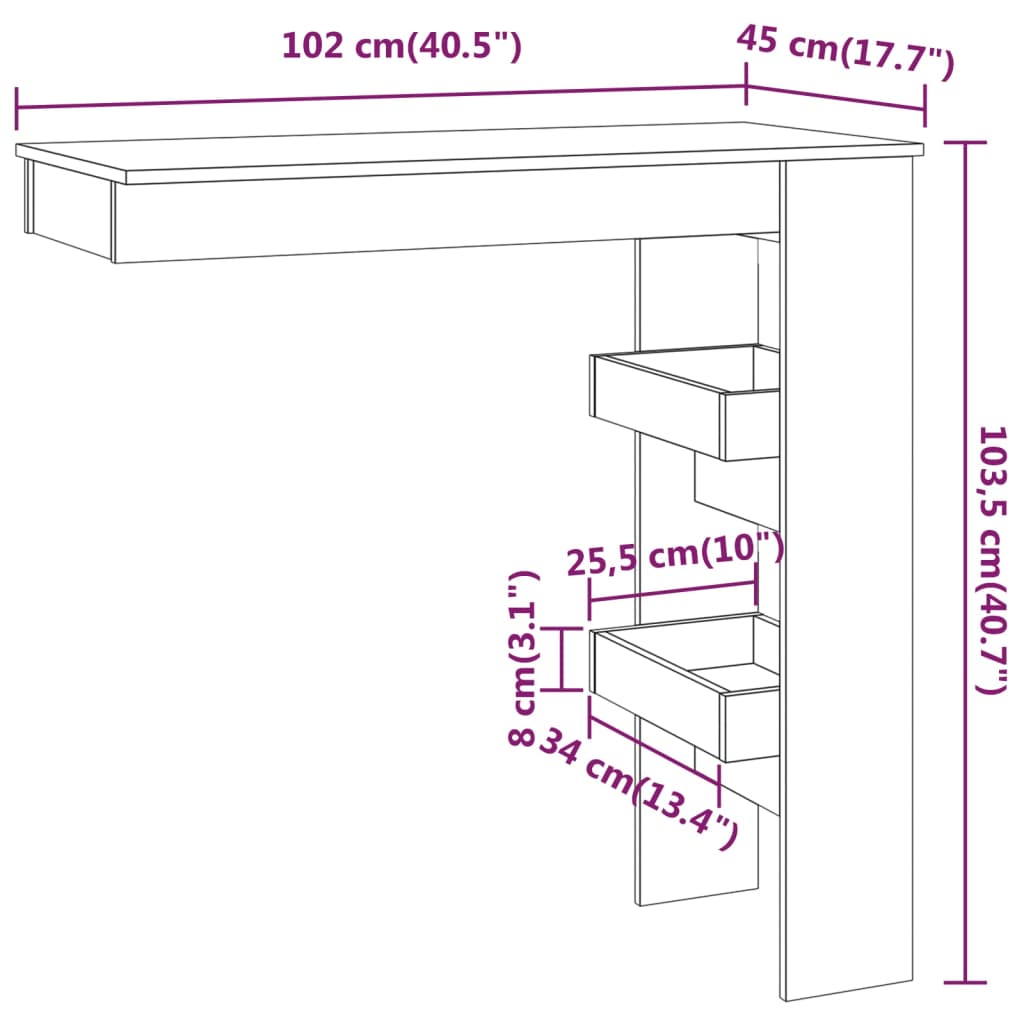 Stenska barska miza 102x45x103,5 cm konstruiran les